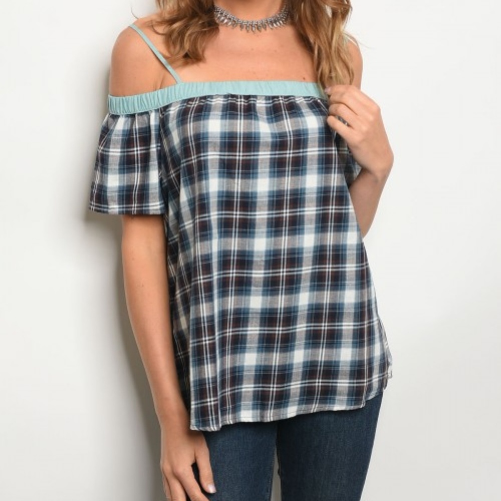 TEAL WITH CHECKERS TOP